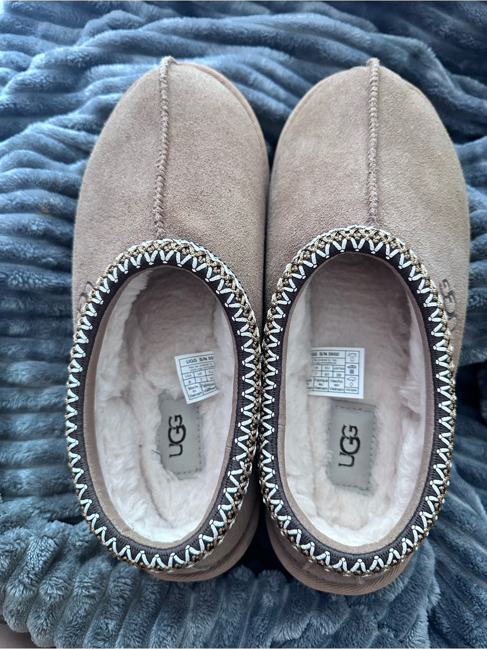 UGG Women's Taupe Suede Slip-On Slippers with Plush Lining